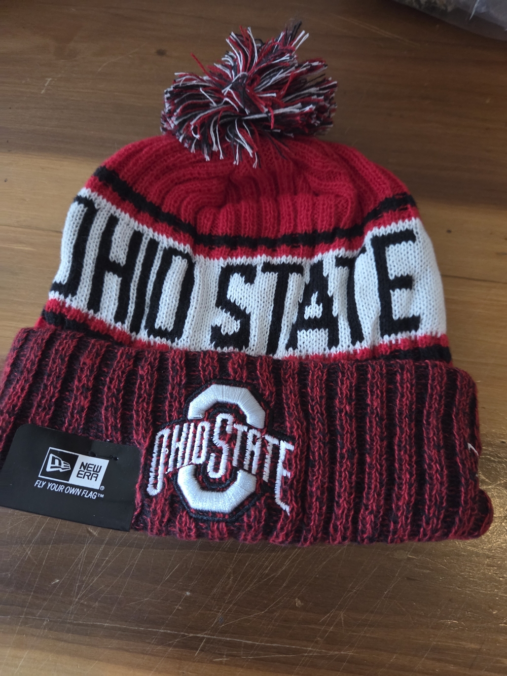 New Era Kids Ohio State Pom Pom Beanie - Red/White/Black